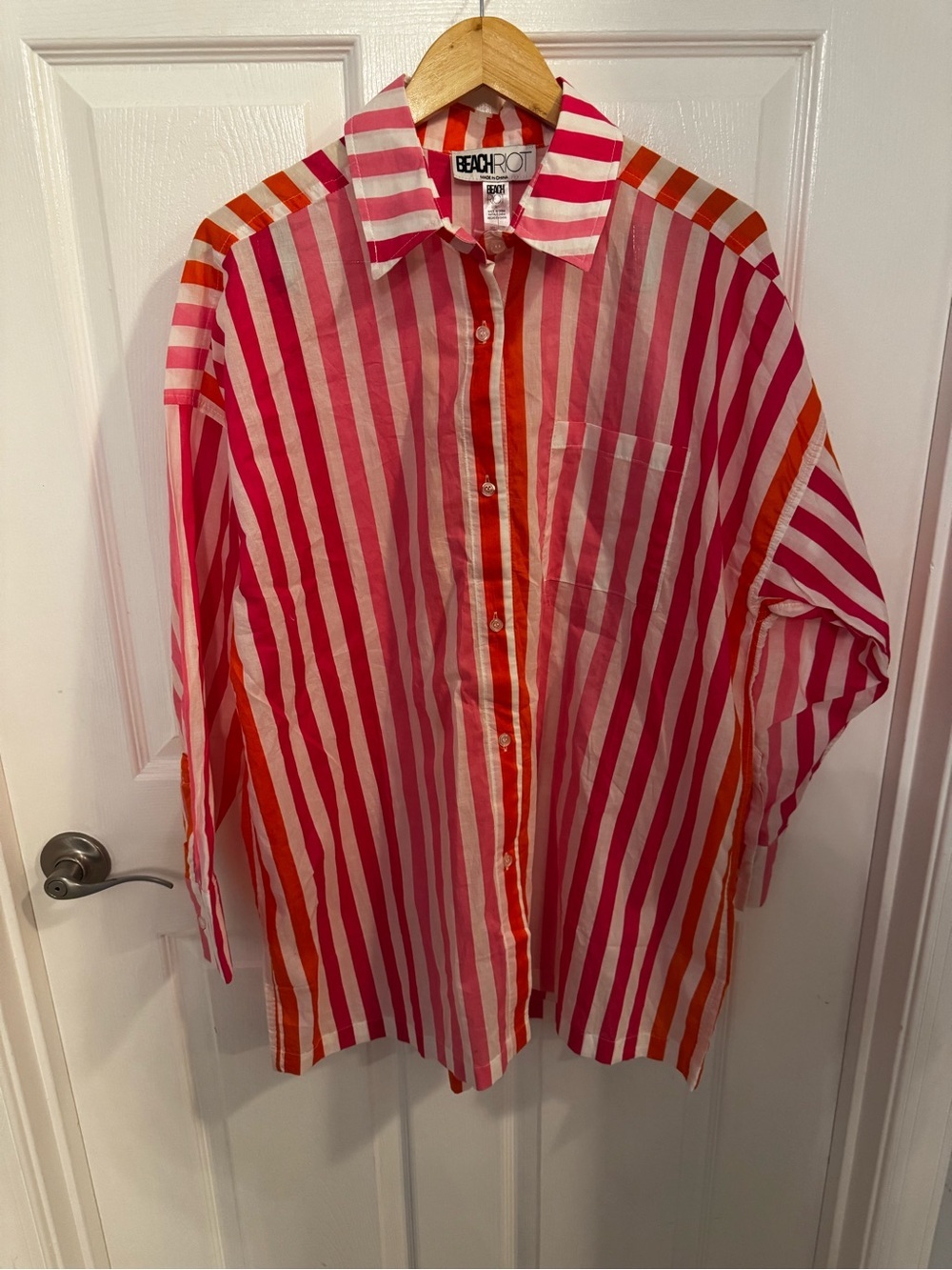 Beach Riot Pink, Red and Orange Striped Button-Down Shirt